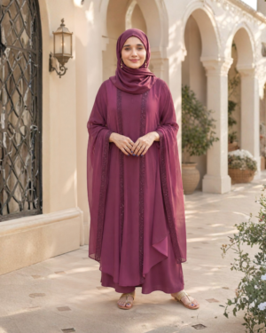 Premium DMC Stone Hooded Abaya with Integrated Cap